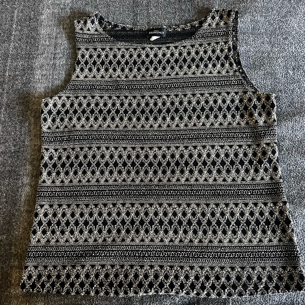 2/30 Women’s Heavenly Sleeveless Black‎ & White Chic Patterned Knit Tank Top 1X